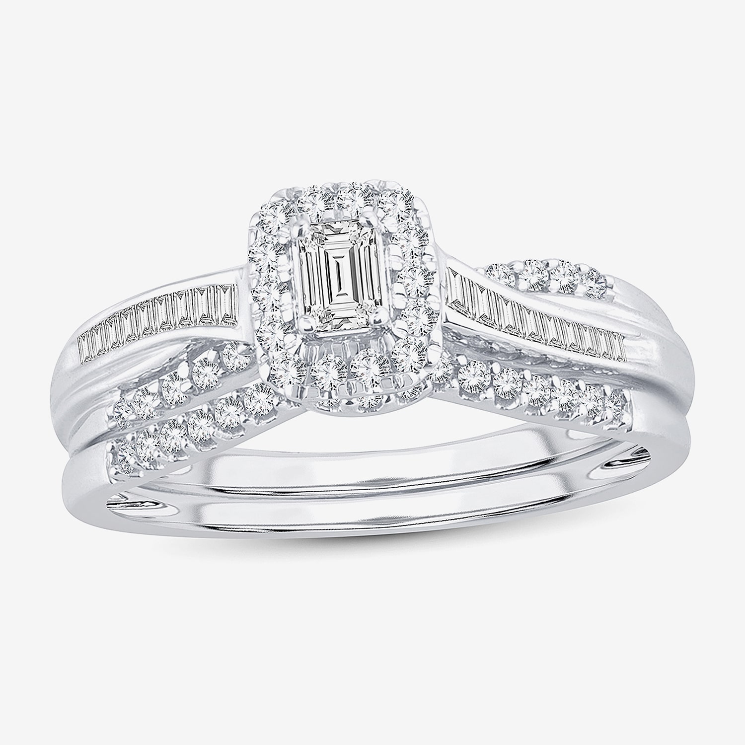 Womens / CT. T.W. Natural White Diamond 10K Gold Side Stone Halo Bridal Set