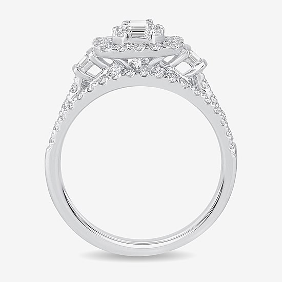 Womens 1 CT. T.W. Natural White Diamond 10K Gold Side Stone Halo Bridal Set