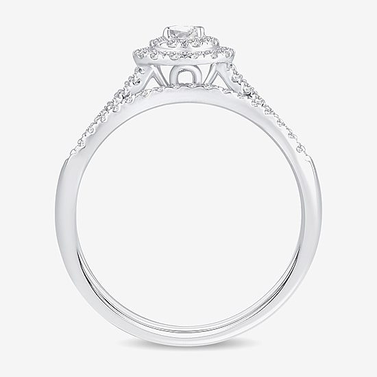 Womens 3/8 CT. T.W. Natural White Diamond 10K Gold Pear Side Stone Halo Bridal Set