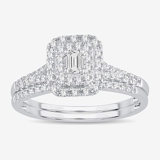 Womens 3/8 CT. T.W. Natural White Diamond 10K Gold Side Stone Halo Bridal Set
