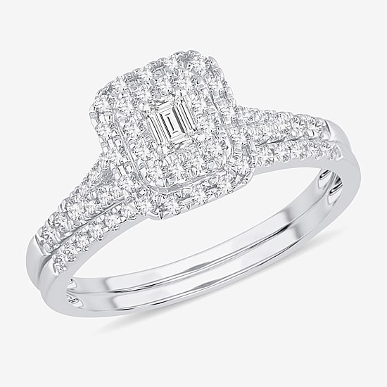 Womens 3/8 CT. T.W. Natural White Diamond 10K Gold Side Stone Halo Bridal Set