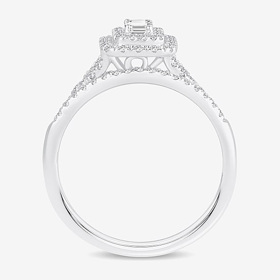 Womens 3/8 CT. T.W. Natural White Diamond 10K Gold Side Stone Halo Bridal Set