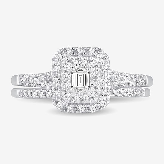 Womens 3/8 CT. T.W. Natural White Diamond 10K Gold Side Stone Halo Bridal Set