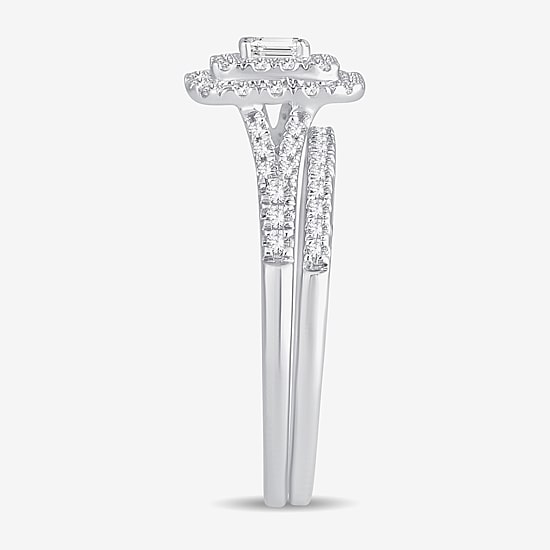 Womens 3/8 CT. T.W. Natural White Diamond 10K Gold Side Stone Halo Bridal Set