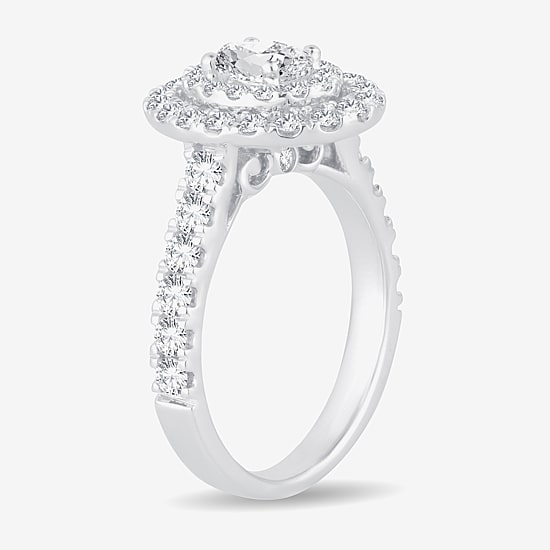 (H-I / Si1-Si2) Womens 1 1/2 CT. T.W. Lab Grown White Diamond 10K Gold Oval Side Stone Halo Engagement Ring