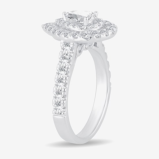 (H-I / Si1-Si2) Womens 1 1/2 CT. T.W. Lab Grown White Diamond 10K Gold Pear Side Stone Halo Engagement Ring