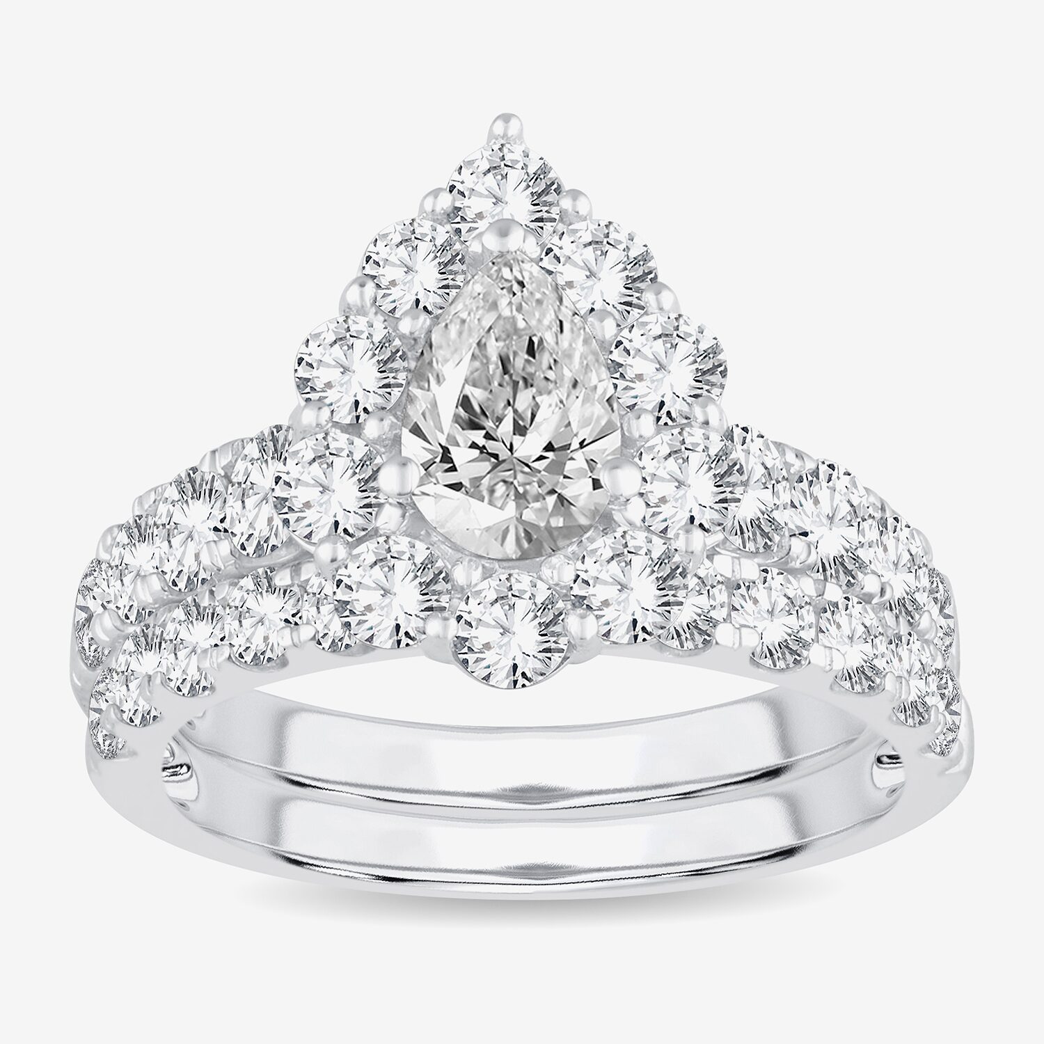 Signature By Modern Bride (H-I / Si1-Si2) Womens CT. T.W. Lab Grown White Diamond 10K Gold Pear Side Stone Halo Bridal Set