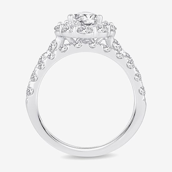 Signature By Modern Bride (H-I / Si1-Si2) Womens 3 CT. T.W. Lab Grown White Diamond 10K Gold Pear Side Stone Halo Bridal Set