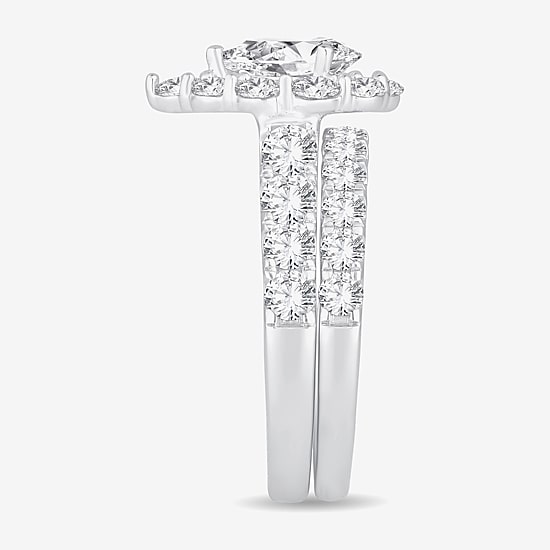 Signature By Modern Bride (H-I / Si1-Si2) Womens 3 CT. T.W. Lab Grown White Diamond 10K Gold Pear Side Stone Halo Bridal Set