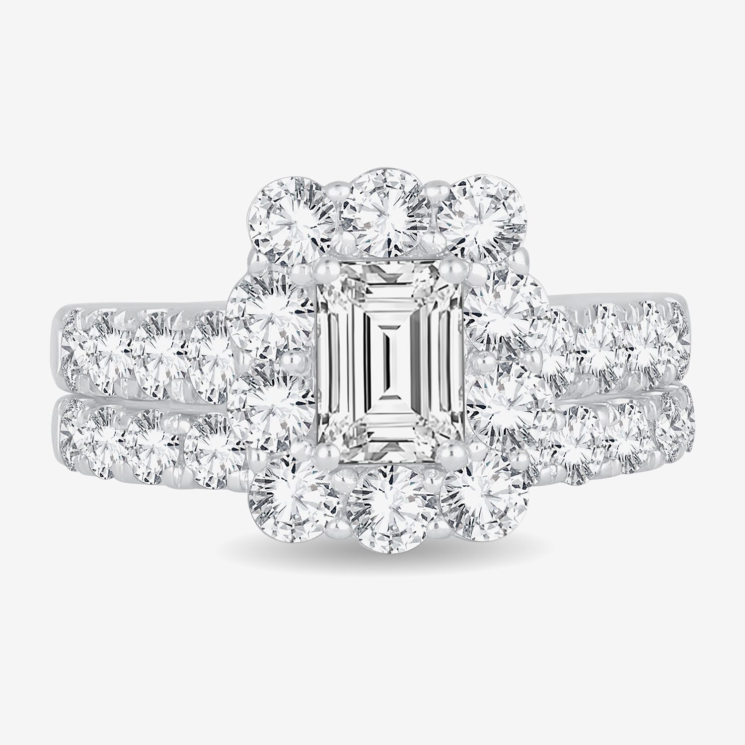 H-I / Si1-Si2) Womens / CT. T.W. Lab Grown White Diamond 10K Gold Cushion Side Stone Halo Bridal Set