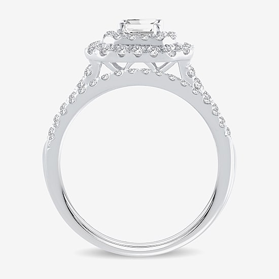 (H-I / Si1-Si2) Womens 1 1/2 CT. T.W. Lab Grown White Diamond 10K Gold Side Stone Halo Bridal Set