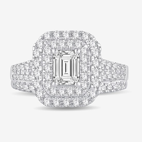 (H-I / Si1-Si2) Womens 1 1/2 CT. T.W. Lab Grown White Diamond 10K Gold Side Stone Halo Bridal Set