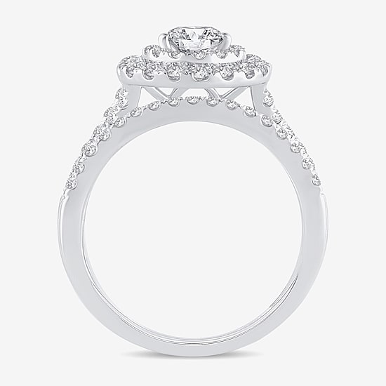 (H-I / Si1-Si2) Womens 1 1/2 CT. T.W. Lab Grown White Diamond 10K Gold Pear Side Stone Halo Bridal Set