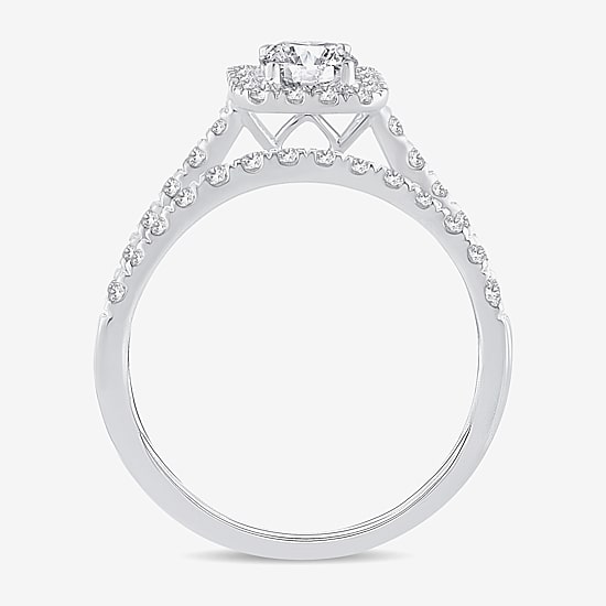 (H-I / Si1-Si2) Womens 1 CT. T.W. Lab Grown White Diamond 10K Gold Side Stone Halo Bridal Set