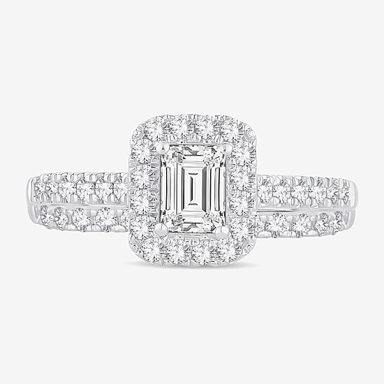 (H-I / Si1-Si2) Womens 1 CT. T.W. Lab Grown White Diamond 10K Gold Side Stone Halo Bridal Set