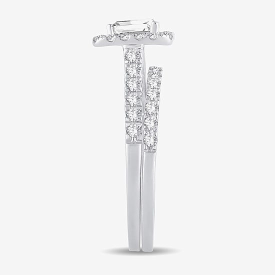 (H-I / Si1-Si2) Womens 1 CT. T.W. Lab Grown White Diamond 10K Gold Side Stone Halo Bridal Set