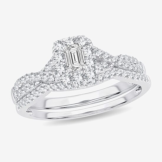 (H-I / Si1-Si2) Womens 3/4 CT. T.W. Lab Grown White Diamond 10K Gold Side Stone Halo Bridal Set