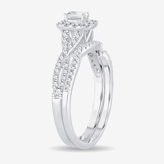 (H-I / Si1-Si2) Womens 3/4 CT. T.W. Lab Grown White Diamond 10K Gold Side Stone Halo Bridal Set