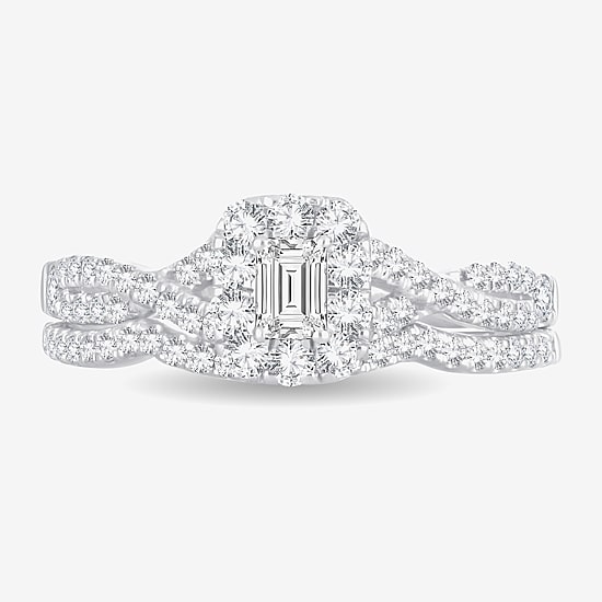 (H-I / Si1-Si2) Womens 3/4 CT. T.W. Lab Grown White Diamond 10K Gold Side Stone Halo Bridal Set