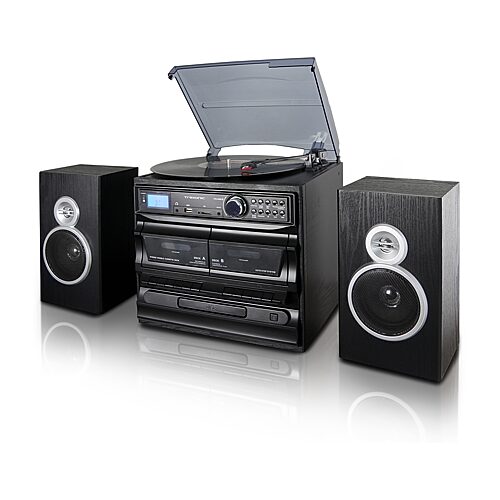 Trexonic 3-Speed Vinyl Turntable Home Stereo System with Cd Player, Dual Cassette Player, Bluetooth, Fm Radio & Usb/Sd Recording and Wired Speakers -