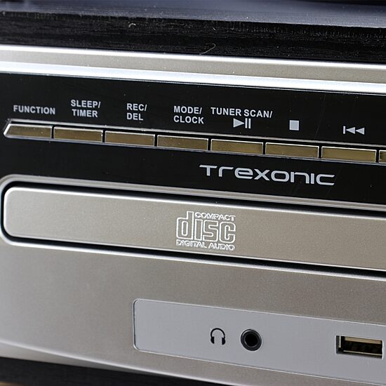 Trexonic 3-Speed Turntable With CD Player, FM Radio, Bluetooth, USB/SD Recording and Wired Shelf Speakers