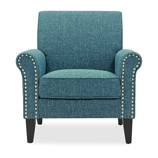 Jean Traditional Rolled Arm Accent Chair with Pewter Nailheads in Tweed
