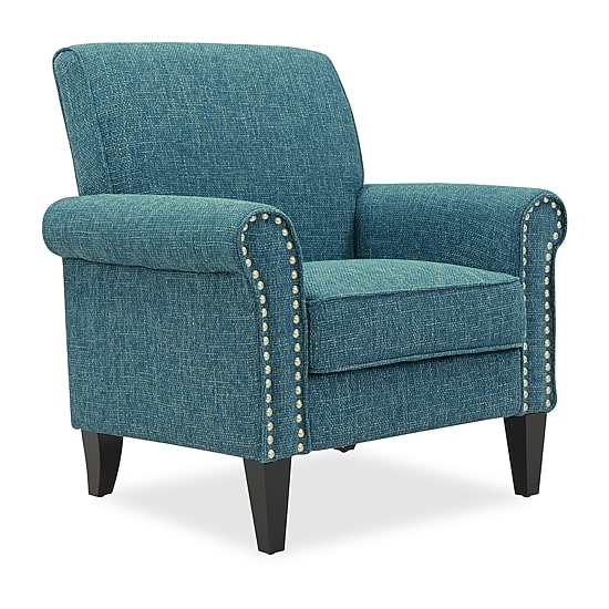 Jean Traditional Rolled Arm Accent Chair with Pewter Nailheads in Tweed