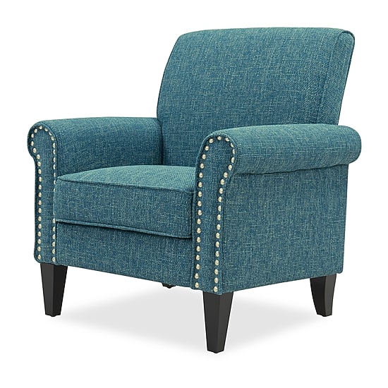 Jean Traditional Rolled Arm Accent Chair with Pewter Nailheads in Tweed