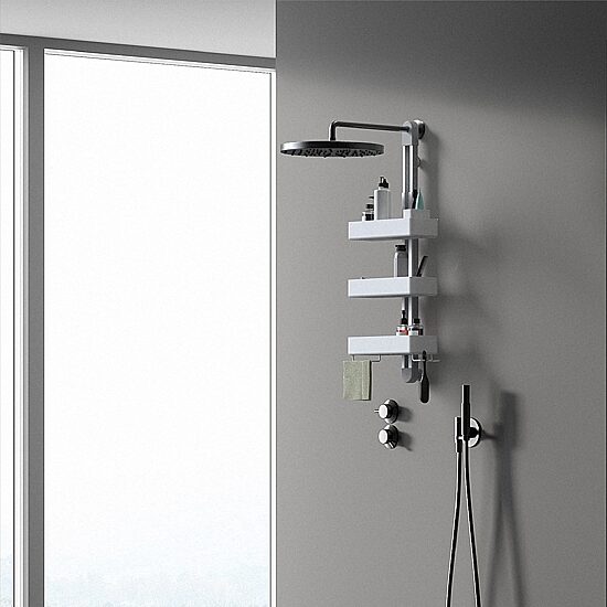 Sharper Image SpaStudio Hook Modular Hanging Shower Caddy Adjustable 3 Tier Design with Customizable Fit and Storage