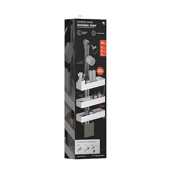 Sharper Image SpaStudio Hook Modular Hanging Shower Caddy Adjustable 3 Tier Design with Customizable Fit and Storage