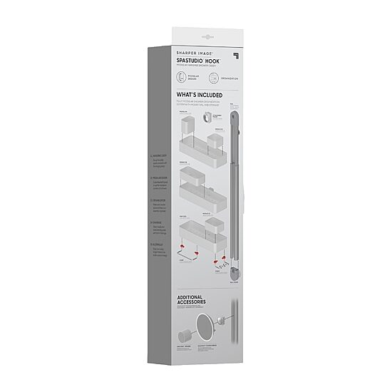 Sharper Image SpaStudio Hook Modular Hanging Shower Caddy Adjustable 3 Tier Design with Customizable Fit and Storage