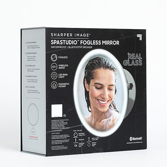 Sharper Image SpaStudio Waterproof Fogless Shower Mirror Bluetooth Speaker