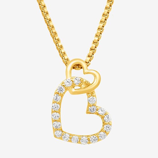 Womens Diamond Accent Natural White Diamond 10K Gold Heart 18 Inch Pendant Necklace