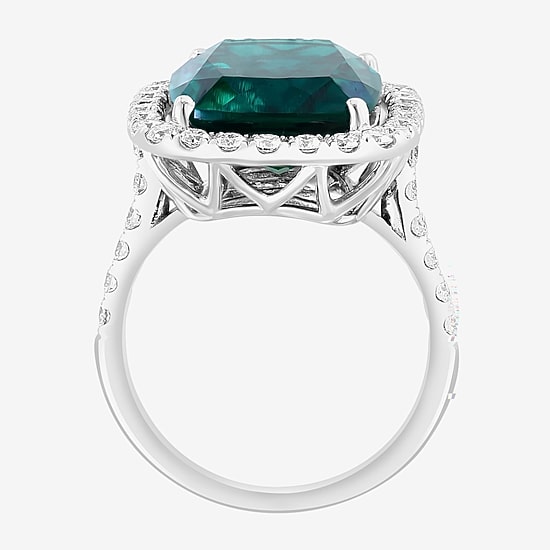 Effy Final Call Womens 1 CT. T.W. Lab Created Green Emerald 14K Gold Halo Side Stone Cocktail Ring