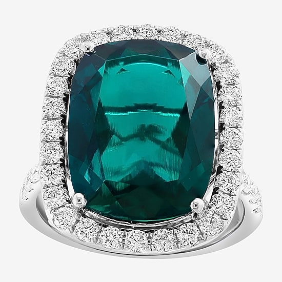 Effy Final Call Womens 1 CT. T.W. Lab Created Green Emerald 14K Gold Halo Side Stone Cocktail Ring