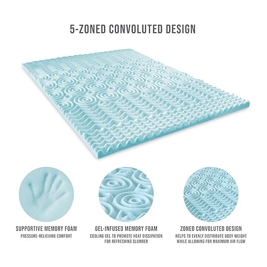 Bodipedic Home 2-Inch Gel-Infused Zoned Convoluted Memory Foam Mattress Topper