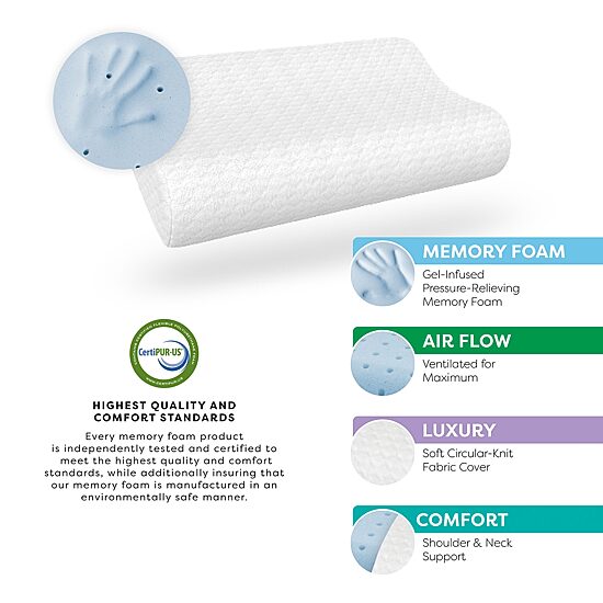 Bodipedic Home Gel Support Contour Memory Foam Bed Pillow