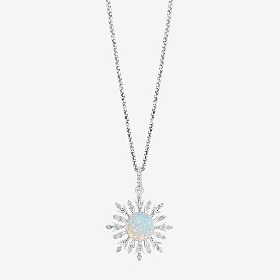 Enchanted Disney Fine Jewelry 10th Anniversary Womens 1/6 CT. T.W. Lab Created White Opal Sterling Silver Snowflake 18 Inch Pendant Necklace