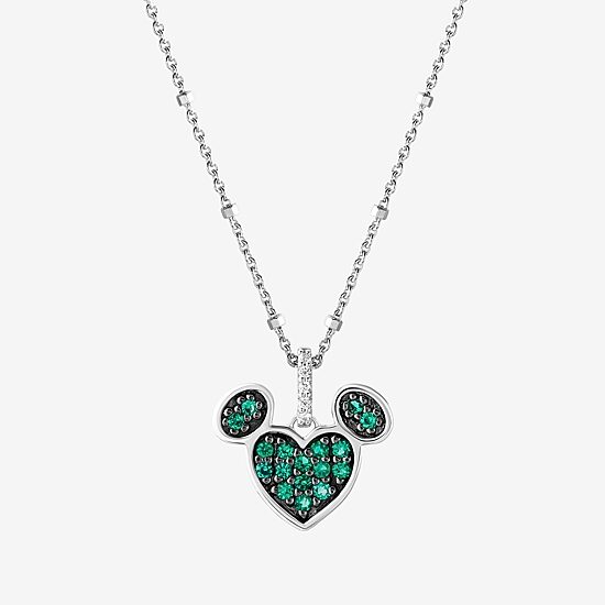Disney Jewels Collection Womens Diamond Accent Genstone Sterling Silver Mickey Mouse Pendant Necklace