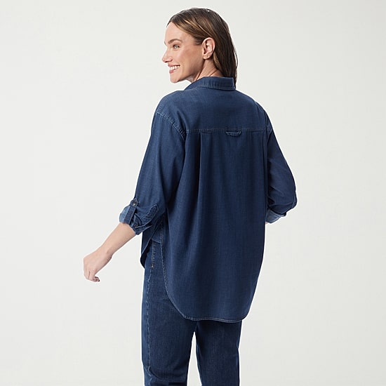 Gloria Vanderbilt Womens Roll Tab Long Sleeve Loose Fit Button-Down Shirt
