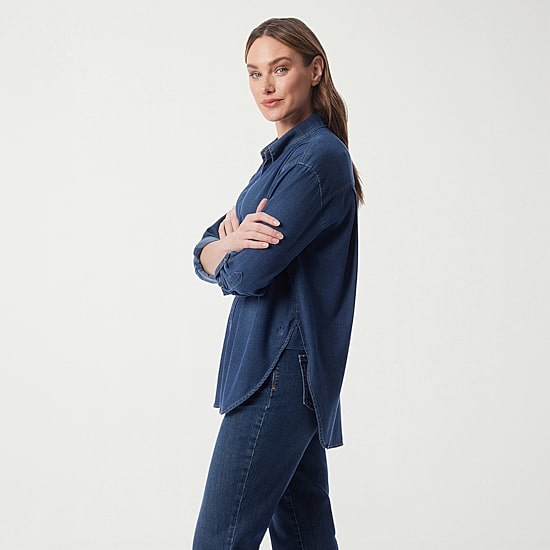 Gloria Vanderbilt Womens Roll Tab Long Sleeve Loose Fit Button-Down Shirt