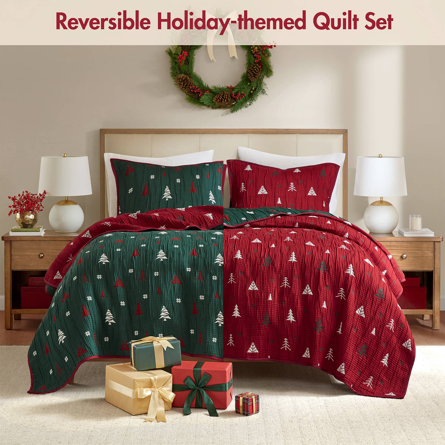 Madison Park Holly Christmas Printed 3-pc. Quilt Set