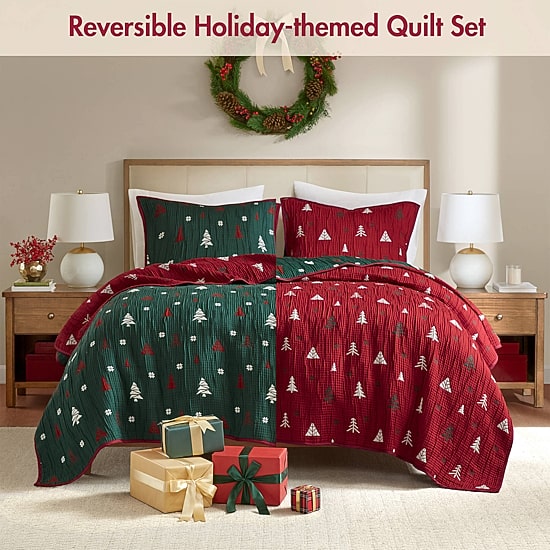 Madison Park Holly Christmas Printed 3-pc. Quilt Set