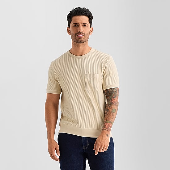 mutual weave Chunky Thermal Mens Crew Neck Short Sleeve T-Shirt
