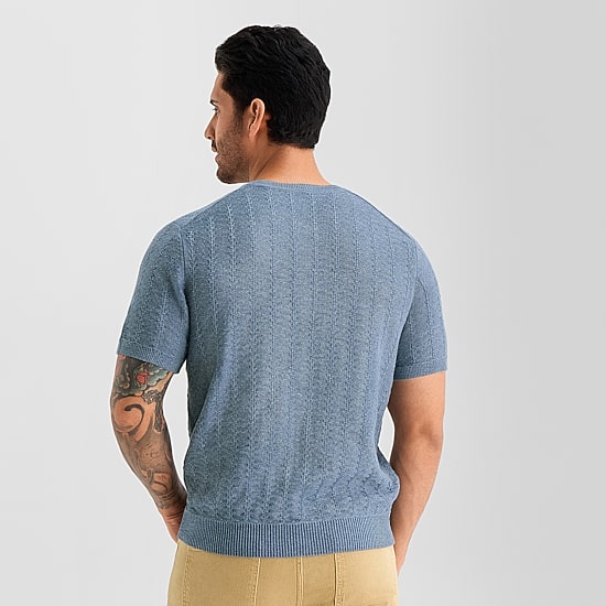 mutual weave Henley Mens Crew Neck Short Sleeve Cable Knit Pullover Sweater