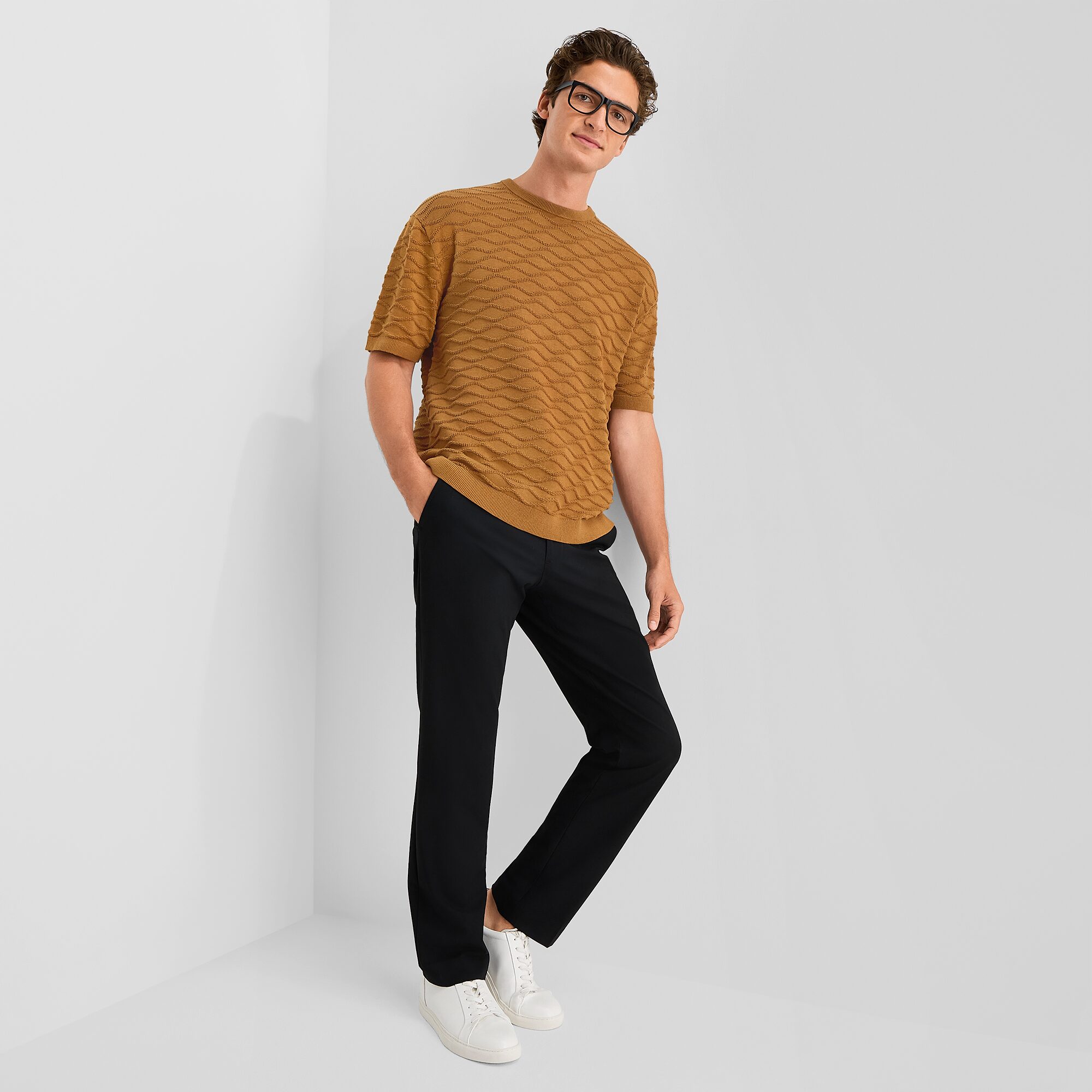 J. Ferrar Textured Mens Crew Neck Short Sleeve Pullover Sweater