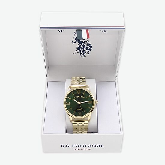 U.S. Polo Assn. Mens Gold Tone Watch Boxed Set Usc80943jc