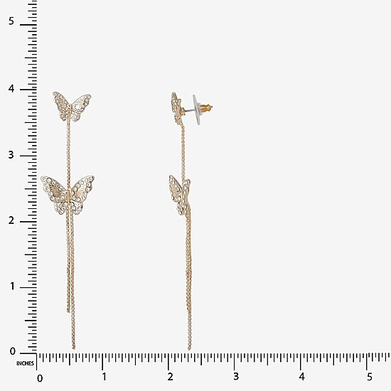 JS Jessica Simpson Gold Tone Womens Crystal Butterfly Drop Earrings
