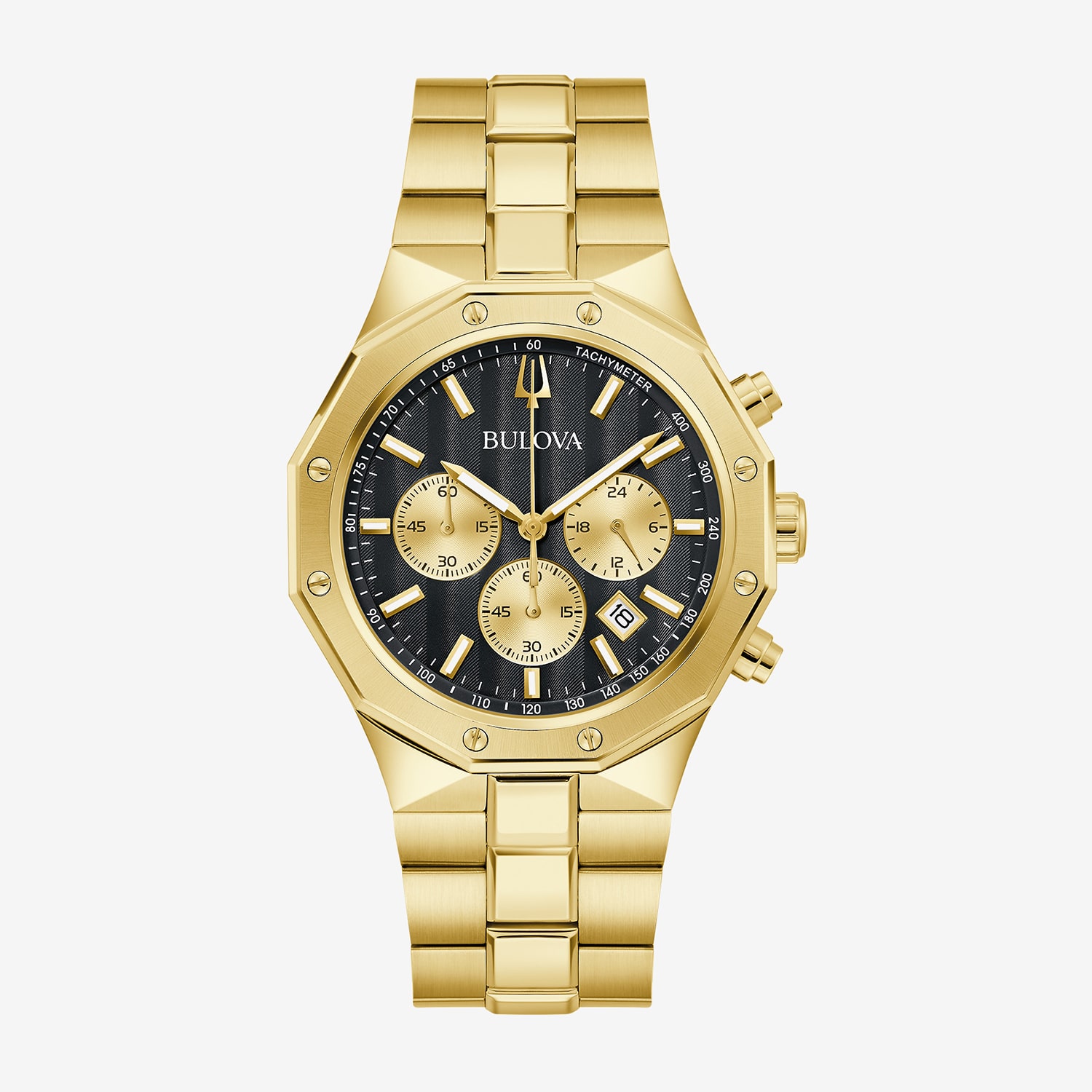 Bulova Prestige Mens Chronograph Gold Tone Stainless Steel Bracelet Watch 97b232