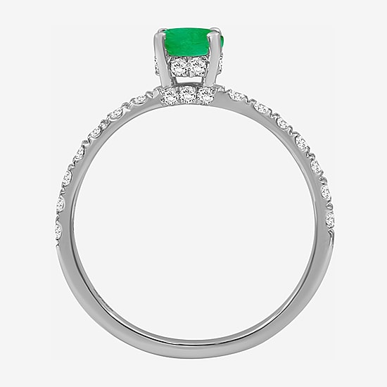 Womens 2 CT. T.W. Genuine Green Emerald 10K Gold Round Cocktail Ring